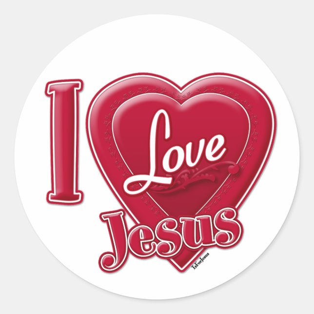 I Liebe Jesus Rotes Herz Runder Aufkleber (Vorderseite)