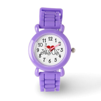 I Liebe Jesus schaut sich das Kommunionengeschenk  Armbanduhr