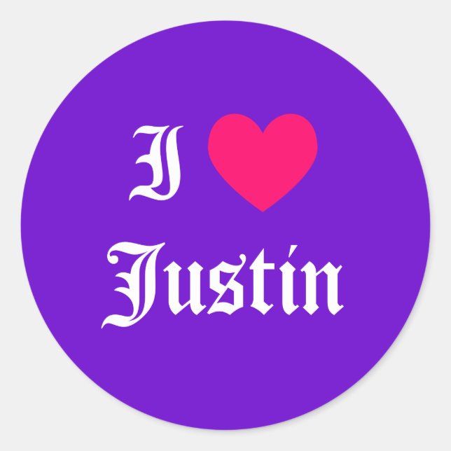 I Liebe Justin Runder Aufkleber (Vorderseite)
