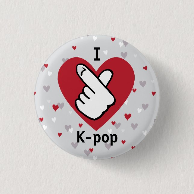 I Liebe K-Pop Red Gray Finger Heart Button (Vorderseite)