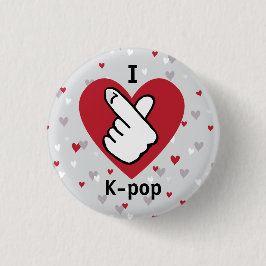 I Liebe K-Pop Red Gray Finger Heart Button