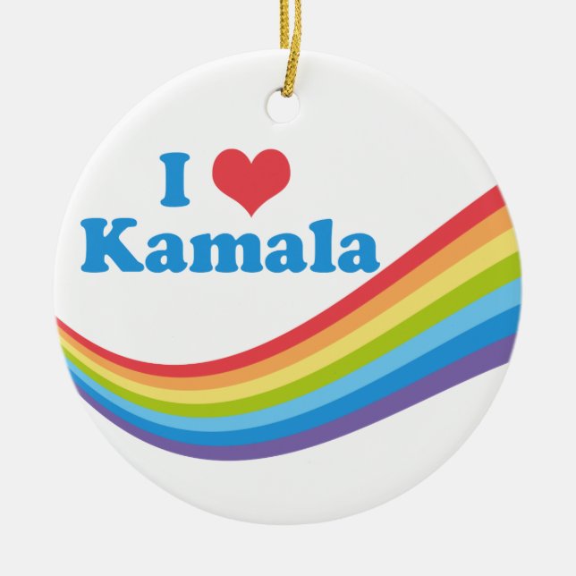 I Liebe Kamala Harris Rainbow Wave Keramik Ornament (Vorne)