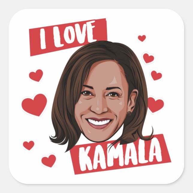 I LIEBE KAMALA QUADRATISCHER AUFKLEBER (Vorderseite)