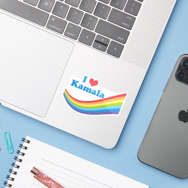I Liebe Kamala Rainbow Laptop Aufkleber (Laptop mit iPhone)