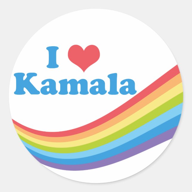 I Liebe Kamala Rainbow Runder Aufkleber (Vorderseite)
