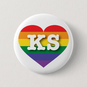 I Liebe Kansas Gay Pride Rainbow Heart Button