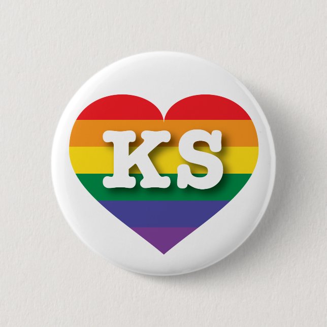 I Liebe Kansas Gay Pride Rainbow Heart Button (Vorderseite)