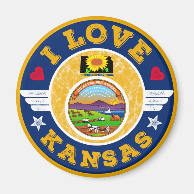 I Liebe Kansas Staat Karte und Flagge Magnet (Vorne)