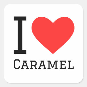 I Liebe Karamell Quadratischer Aufkleber