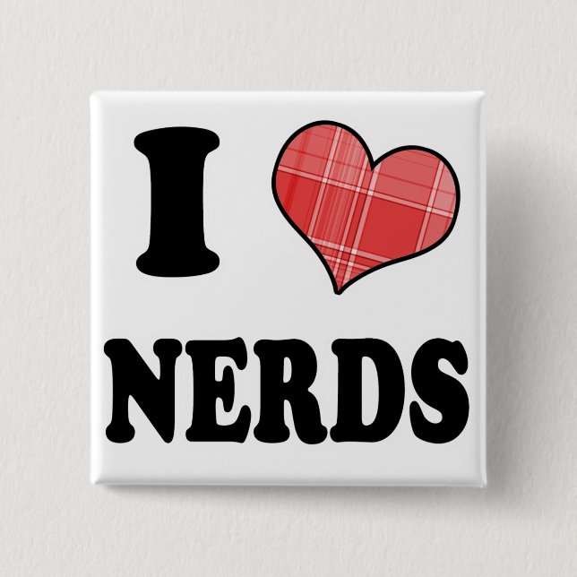 I Liebe (Kariertes Herz) Nerds Button (Vorderseite)