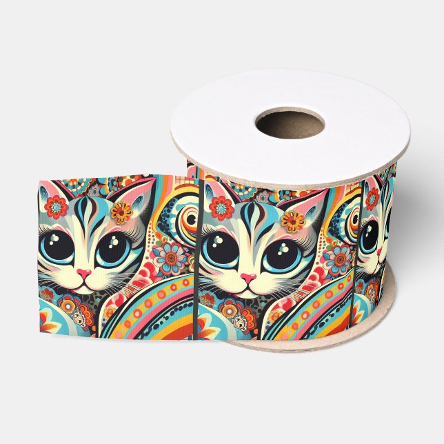 I Liebe Kätzchen Cat Mexican Folk Art Talavera Sty Ripsband (Spule)