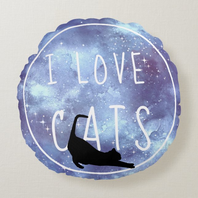 I Liebe Katzen - Aquarellgalaxie Inspiration Rundes Kissen (Vorderseite)