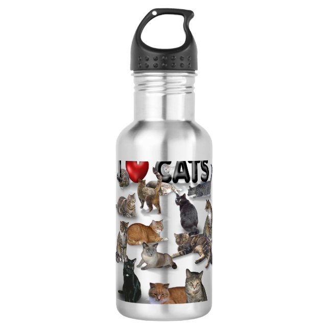 I Liebe Katzen Edelstahlflasche (Vorderseite)
