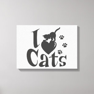I Liebe Katzen - Hintergrundfarbe auswählen Leinwanddruck