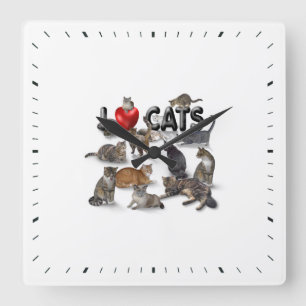 I Liebe Katzen Quadratische Wanduhr