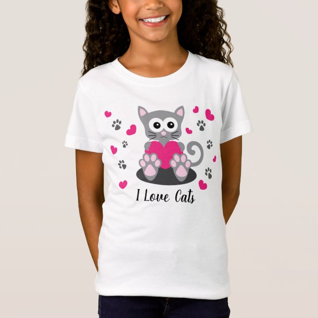 I Liebe Katzen T-Shirt (Vorderseite)