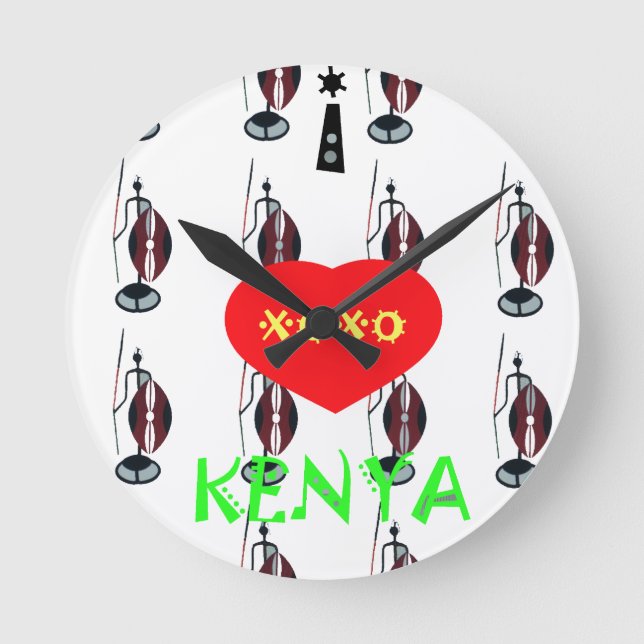I Liebe Kenia XOXO Runde Wanduhr (Vorderseite)