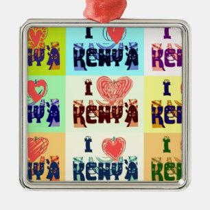 I Liebe Kenya.png Silbernes Ornament