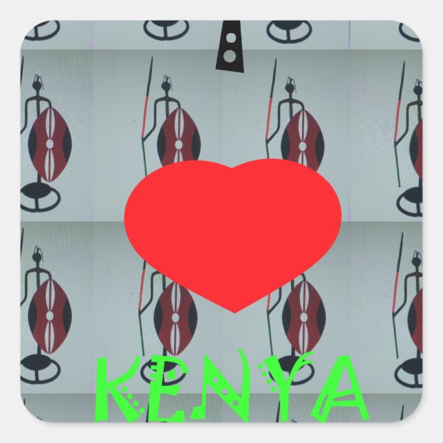 I Liebe Kenya Quadratischer Aufkleber (Vorderseite)