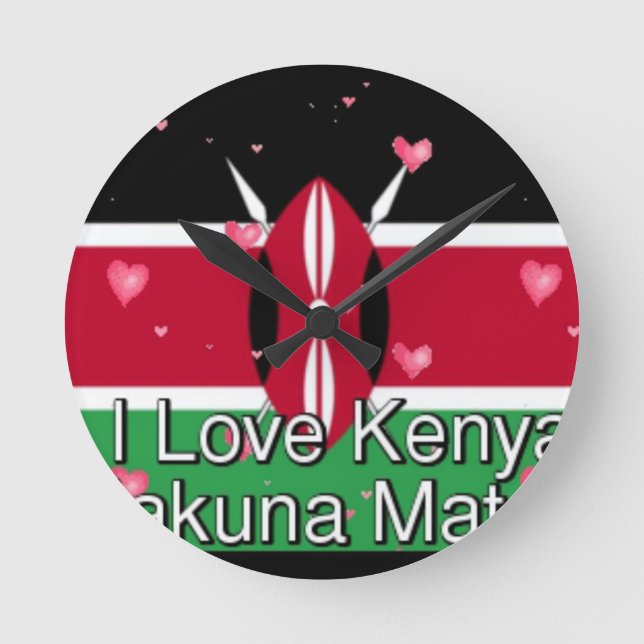 I Liebe Kenya und "Hakuna Matata" Kunstdrucken Runde Wanduhr (Vorderseite)