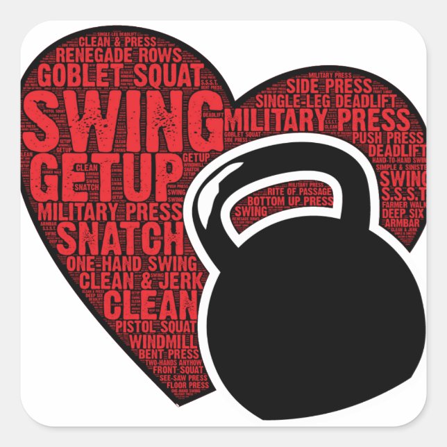 I LIEBE KETTLEBELL DESIGN QUADRATISCHER AUFKLEBER (Vorderseite)