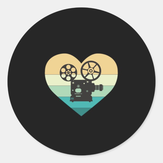 I Liebe Kino Retro Film Projektor Runder Aufkleber (Vorderseite)