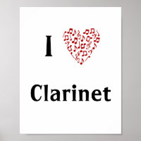 I Liebe Klarinette Rotes Herz Musiknoten