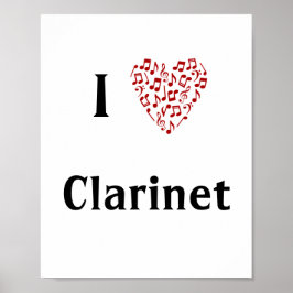 I Liebe Klarinette Rotes Herz Musiknoten Poster