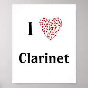 I Liebe Klarinette Rotes Herz Musiknoten Poster