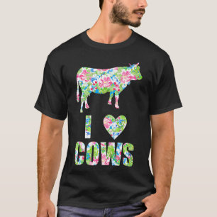 I Liebe Kühe farbige Blume Muster Herzenkuh Vorstu T-Shirt