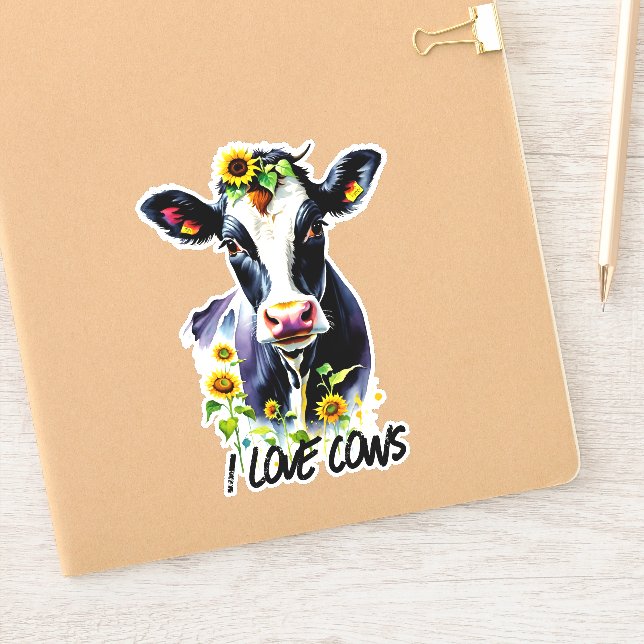 I Liebe Kühe Holstein Kuh in Sonnenblumen Aufkleber (Notizbuch)