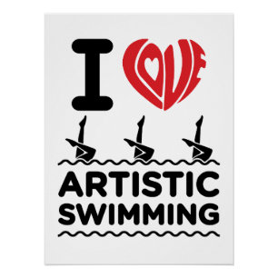 I Liebe Künstlerisches Schwimmbad Synchro Schwimme Poster