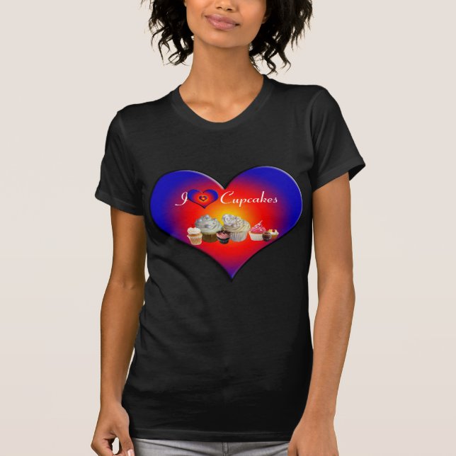 I LIEBE KUPCAKES BIRTHDAY PARTEI, blaues rotes Her T-Shirt (Vorderseite)