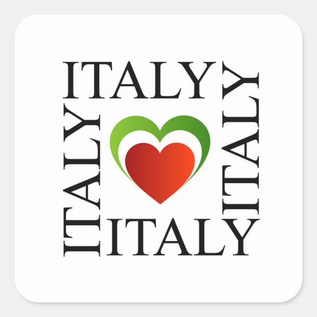 I Liebe kursiv mit italienischer Fahne Quadratischer Aufkleber (Vorderseite)