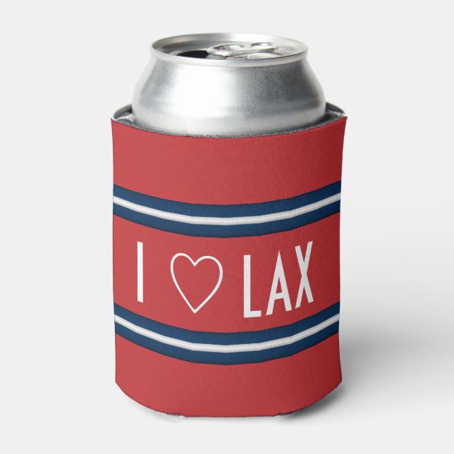 I Liebe Lacrosse Red White Blue Dosenkühler (Kanne Vorderseite)