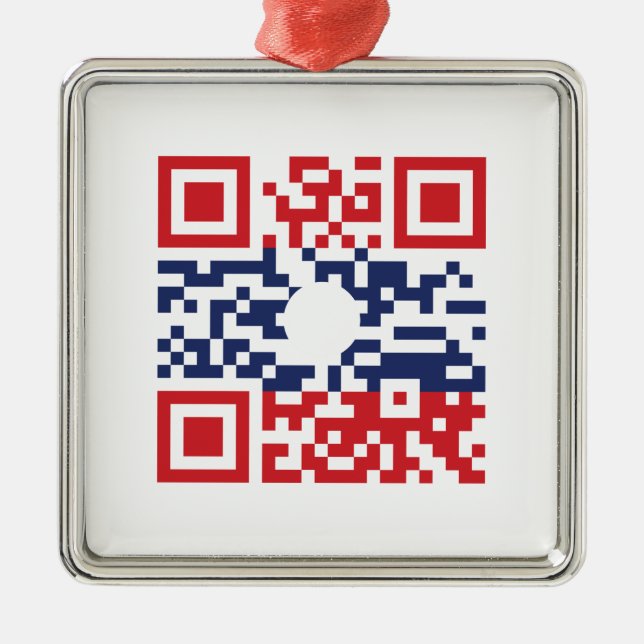I Liebe Laos (Khoy Huk Lao) Flag QR Code | Lao Gee Silbernes Ornament (Vorne)