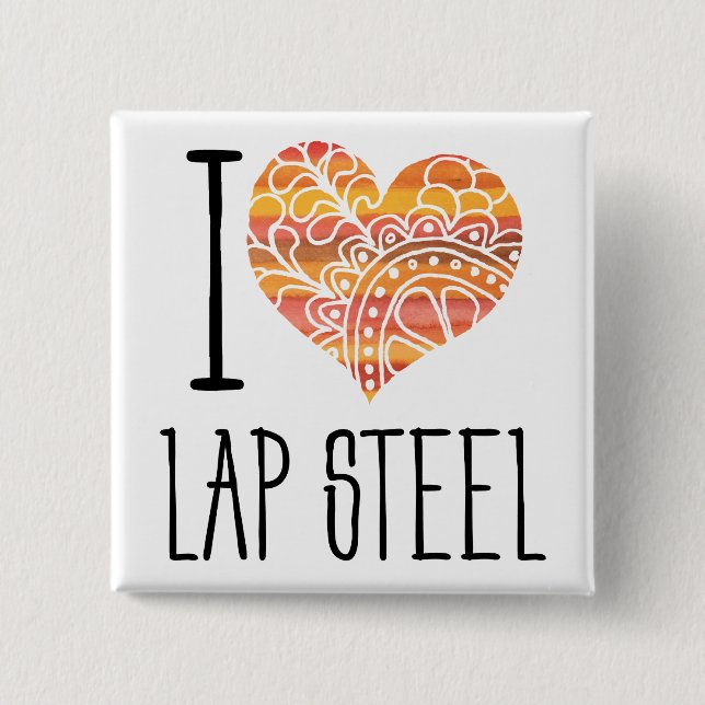 I Liebe Lap Steel Orange Mandala Herz Button (Vorderseite)