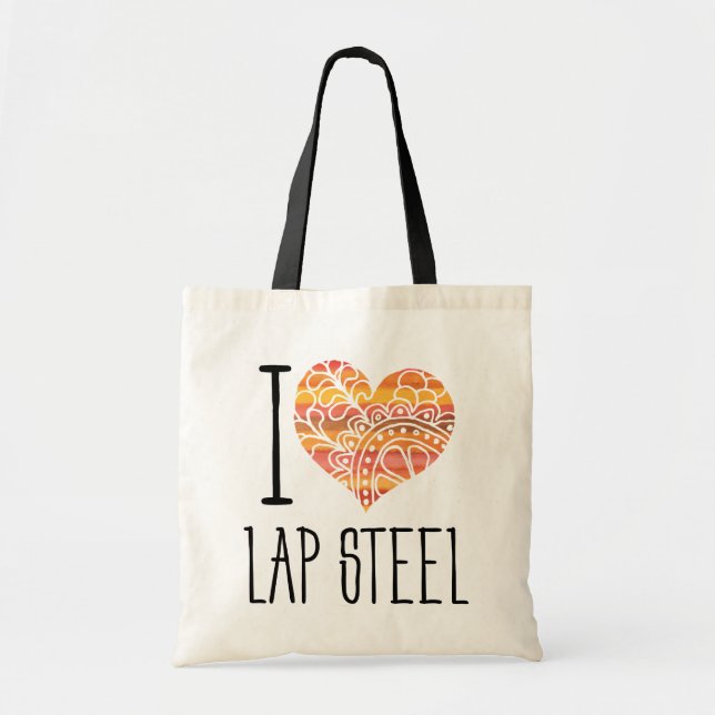 I Liebe Lap Steel Orange Mandala Herz Tragetasche (Vorne)