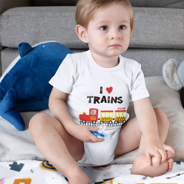I Liebe Lehrgänge Farbvolles Foto und Name Baby Strampler (Von Creator hochgeladen)