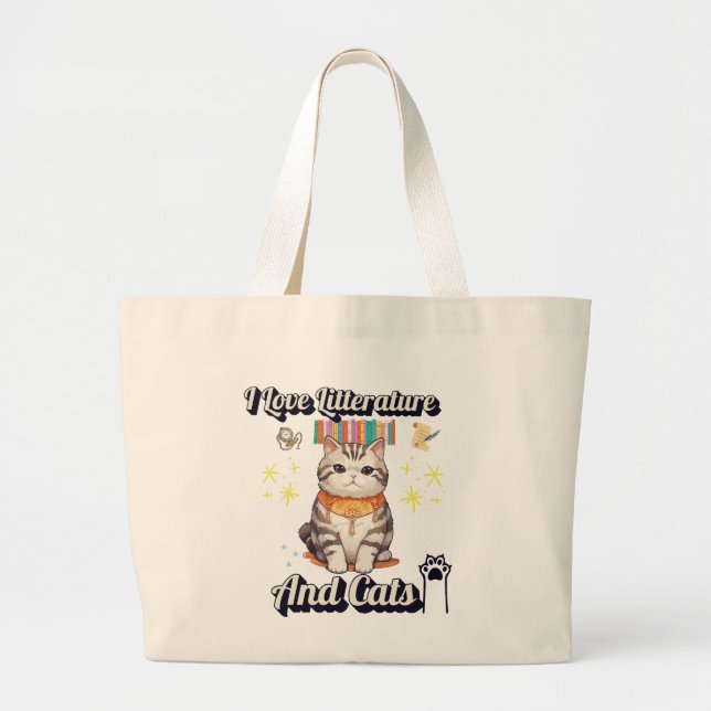 I Liebe Literature and Cats" Togdesign Jumbo Stoffbeutel (Vorne)