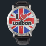 I Liebe London Armbanduhr<br><div class="desc">Bild einer Gewerkschaft Jack Flag mit Liebe Herz und Text.</div>