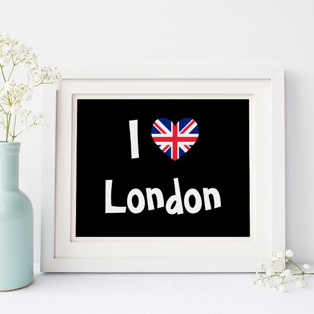 I Liebe London Poster (Black and White I Love London with Union Jack Heart Shape)