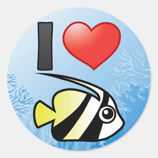 I Liebe Longfin Bannerfish Runder Aufkleber (Vorderseite)