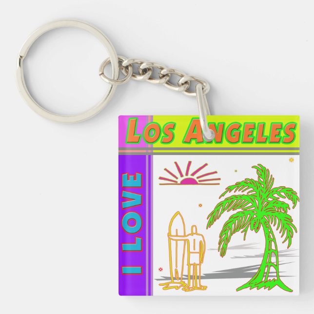"I LIEBE Los Angeles" Sun Palm Tree&Surfer2 Schlüs Schlüsselanhänger (Vorderseite)