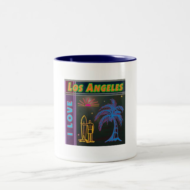 "I LIEBE Los Angeles" Sun, Palm Tree & Surfer Cup Zweifarbige Tasse (Mittel)
