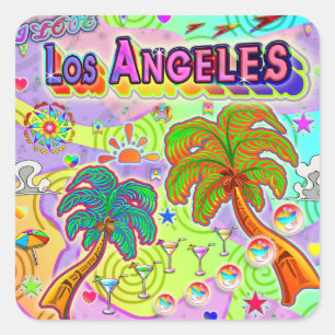 I LIEBE Los Angeles Urlaub Zielaufkleber Quadratischer Aufkleber