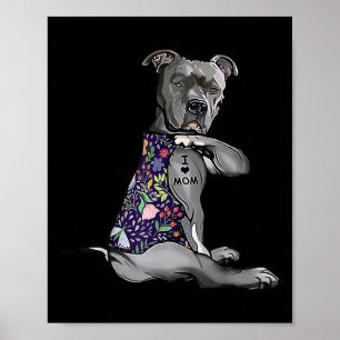 I Liebe Mama Funny Pitbull Hund Tattoo Blume Mütte Poster