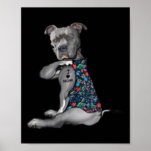I Liebe Mama Funny Pitbull Hund Tattoo Blume Mütte Poster