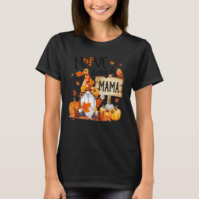 I Liebe Mama Niedlich Gnome Pumpkin Erntedank T-Shirt (Vorderseite)