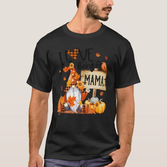 I Liebe Mama Niedlich Gnome Pumpkin Erntedank T-Shirt (Vorderseite)
